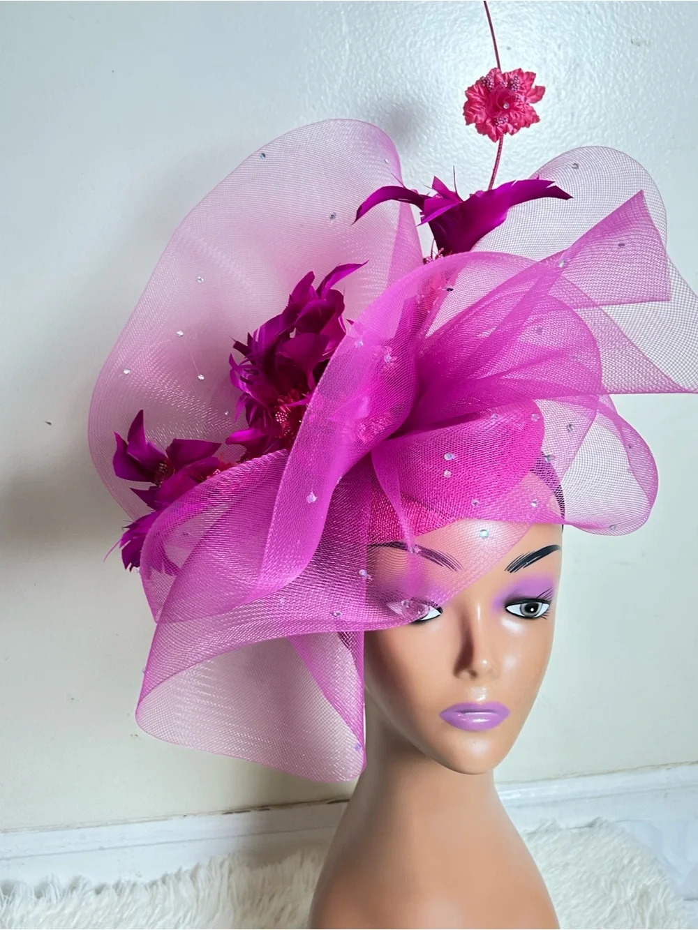 Fuchsia Floral Fascinator Hat for Women - Statement Occasion Headpiece